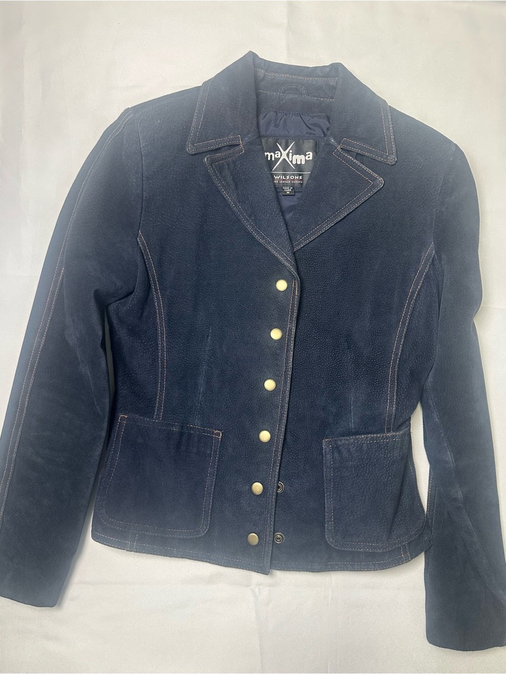 Wilsons Leather Navy Genuine Suede Button-Front Fitted Jacket Size M - Picture 3 of 9